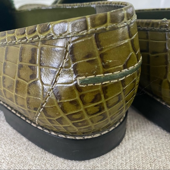 Franco Sarto Green Croc Leather Slip On Loafers - Picture 6 of 10